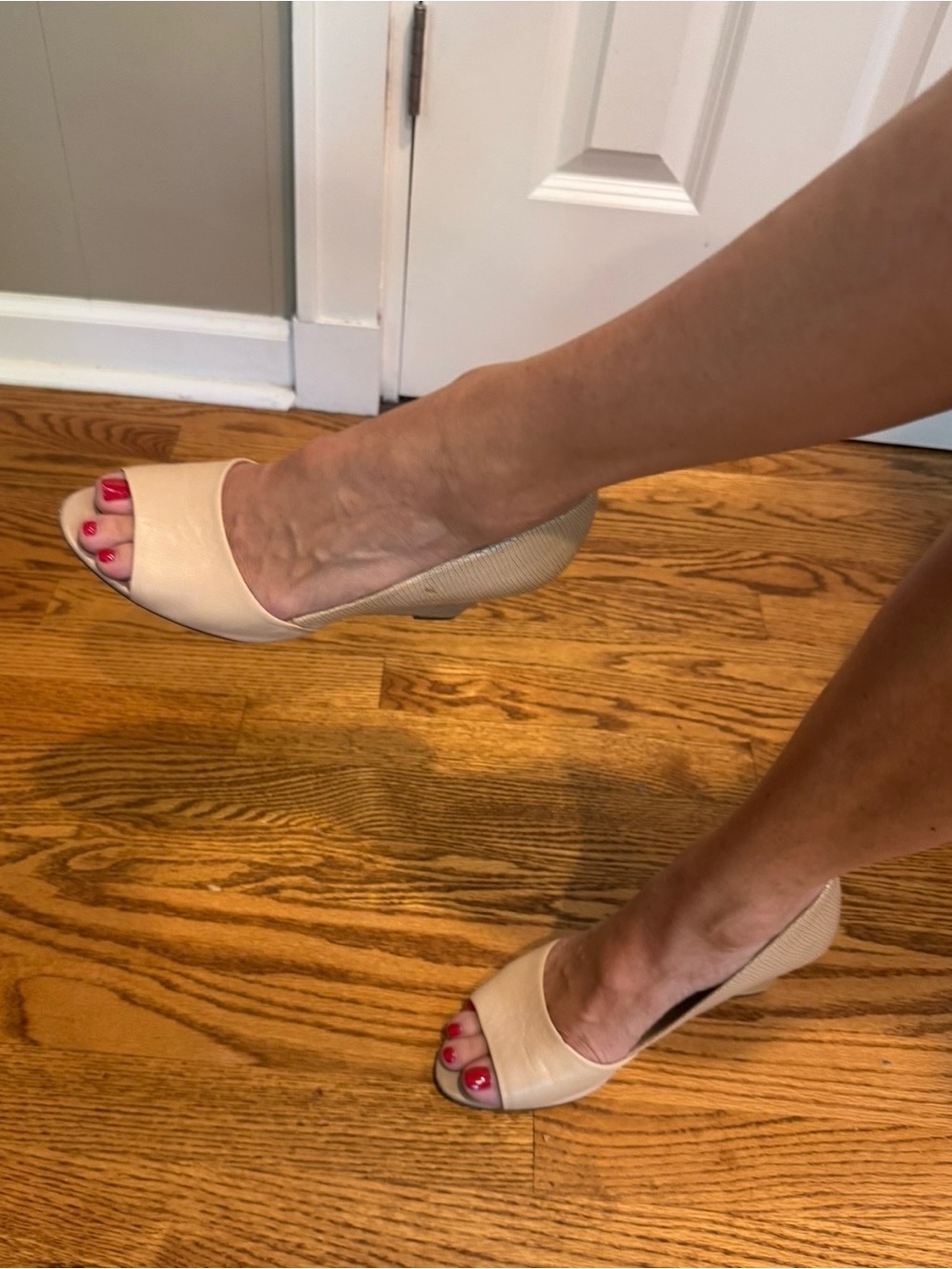 Franco Sarto “Jamila” Beige Open-Toe Wedge Heel Sandal Heels